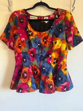 Nipon Boutique 100% Silk Floral Peplum Blouse Size 12/M Vintage Korean Made